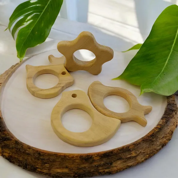 Pack_of_4__Neem_Wooden_Teethers-_Rabbit,_Flower,_Dove_&_Mango_Shapes
