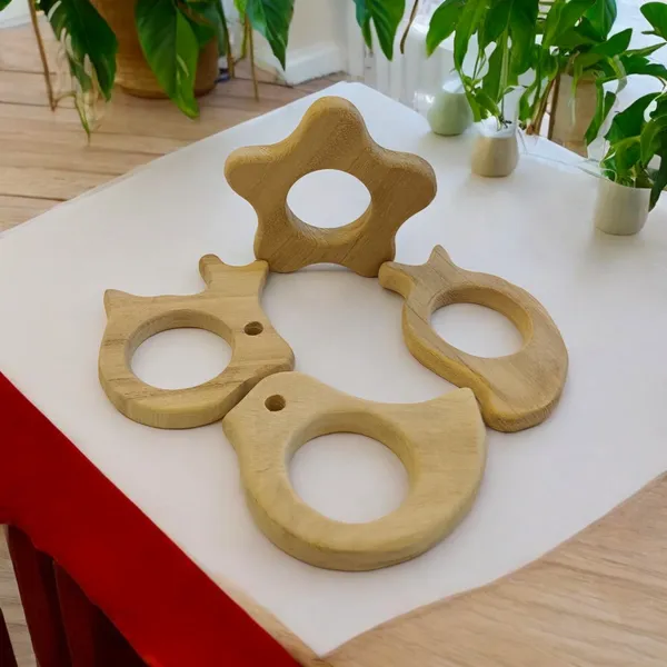 Pack_of_4__Neem_Wooden_Teethers-_Rabbit,_Flower,_Dove_&_Mango_Shapes