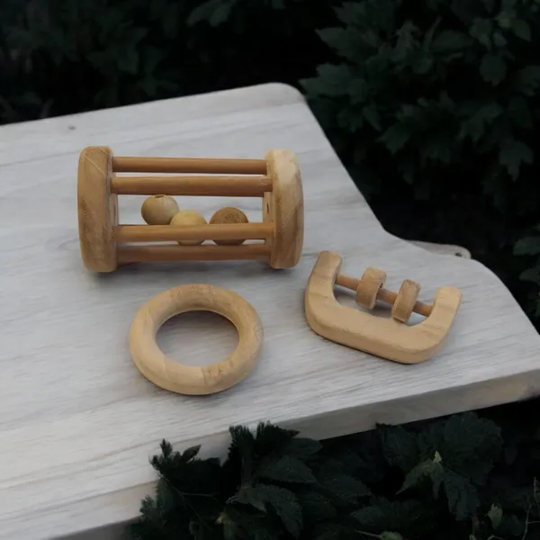 Neem_Wooden_Tumbler,_C_Shaped_Rattle_&_RIng_Teether