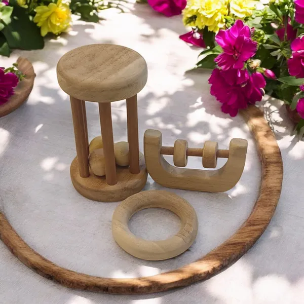Neem_Wooden_Tumbler,_C_Shaped_Rattle_&_RIng_Teether