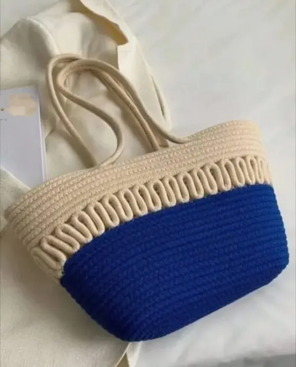 Cotton_Rope/_Jute_/Small_Dry_grass/Natural_Cane/Chic_Dry_Grass_Bag/Cotton_Rope_Woven_Bag_For_Women_Vibrant_Cotton_Rope_Handbag_Chic_Large_Tote_For_Women,Stylish_Carryall_&_Shoulder_Beige-Blue_Payl_Bag