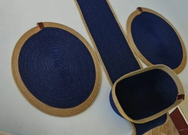 Cotton_Rope/_Jute_/Small_Dry_grass/Natural_Cane/Chic_Dry_Grass_Bag/Woven_Boho_Farmhouse_Table_/Kichen_Décor/Washable_And_Handmade_Rustic_Table/Cotton_Rope_Round_ovel_Table_Runner/Placemat_Natrual_Burlap_Farmhouse_Coster_For_Drink/RouncDining_Kitchen_Desk_Décor_Beige_Blue.
