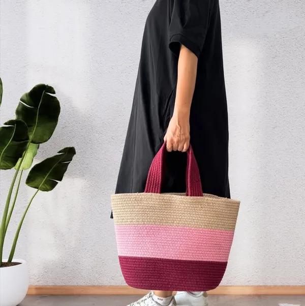 Cotton_Rope/_Jute_/Small_Dry_grass/Natural_Cane/Chic_Dry_Grass_Bag/Cotton_Rope_Woven_Bag_For_Women_Vibrant_Cotton_Rope_Handbag_Chic_Large_Tote_For_Women,Stylish_Carryall_&_Shoulder_Beige-Pink-Red_Bag