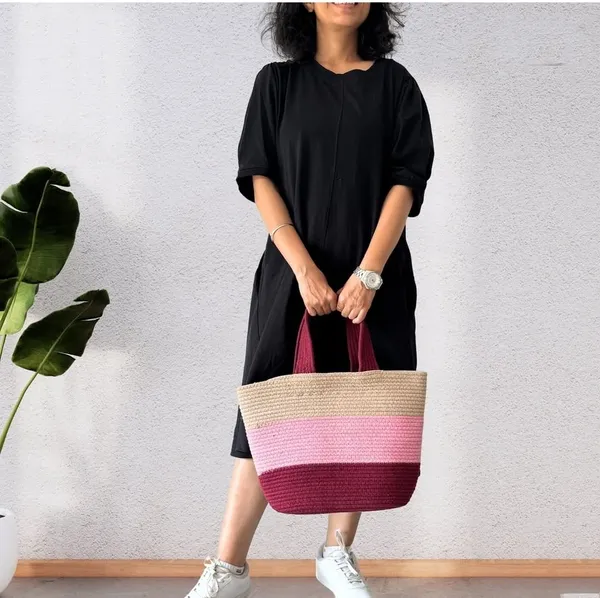 Cotton_Rope/_Jute_/Small_Dry_grass/Natural_Cane/Chic_Dry_Grass_Bag/Cotton_Rope_Woven_Bag_For_Women_Vibrant_Cotton_Rope_Handbag_Chic_Large_Tote_For_Women,Stylish_Carryall_&_Shoulder_Beige-Pink-Red_Bag