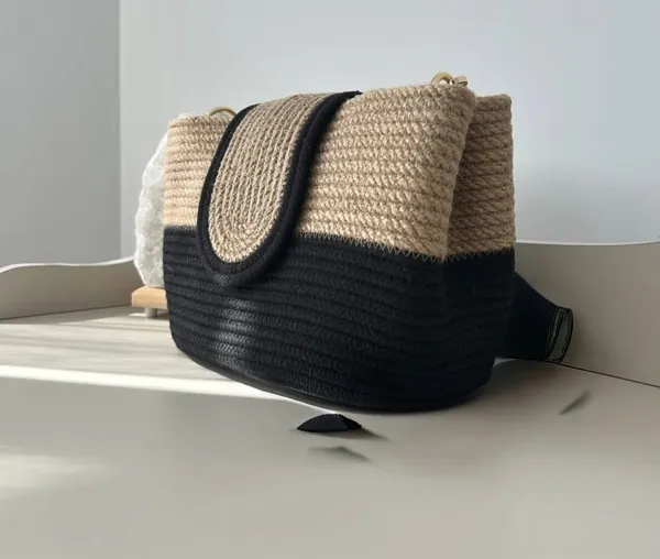Cotton_Rope/_Jute_/Small_Dry_grass/Natural_Cane/Chic_Dry_Grass_Bag/Cotton_Rope_Woven_Bag_For_Women_Vibrant_Cotton_Rope_Handbag_Chic_Large_Tote_For_Women,Stylish_Carryall_&_Shoulder_Black-Beige_Bag