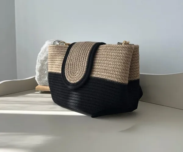 Cotton_Rope/_Jute_/Small_Dry_grass/Natural_Cane/Chic_Dry_Grass_Bag/Cotton_Rope_Woven_Bag_For_Women_Vibrant_Cotton_Rope_Handbag_Chic_Large_Tote_For_Women,Stylish_Carryall_&_Shoulder_Black-Beige_Bag