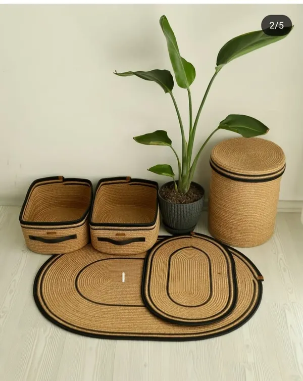Handmade_Jute_Bathroom_Set:_Woven_Bath_Mat,_Laundry_Basket_&_Storage_Bins