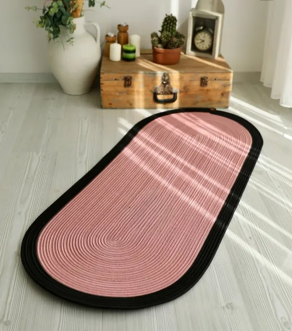 Cotton_Rope/_Jute_/Small_Dry_grass/Natural_Cane/Chic_Dry_Grass_Bag/Super_Area_Rugs/All_Natural_Soft_Jute_Braided_Hand-Woven_Rug_Natural_Black-Pink_Oval_Mat