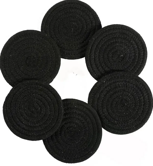 Cotton_Rope/_Jute_/Small_Dry_grass/Natural_Cane/Chic_Dry_Grass_Bag/Farmhouse_Coasters_for_Drinks/Absorbent_Coasterfor_Fabletop_Protection/Women_Coaster,Rustic_Coaster,Rope_Drink_Coaster-Full_Black