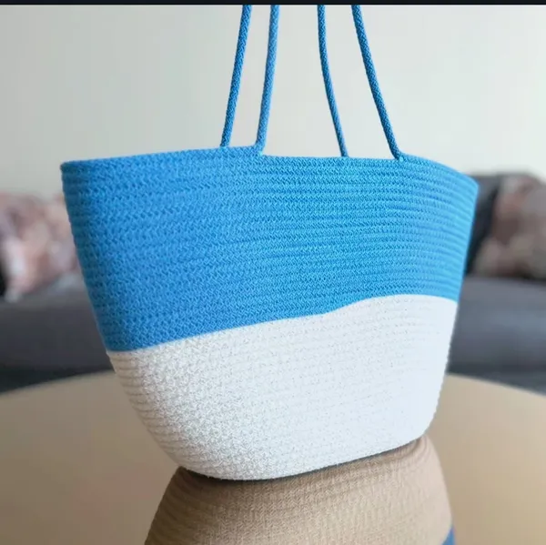 Cotton_Rope/_Jute_/Small_Dry_grass/Natural_Cane/Chic_Dry_Grass_Bag/Cotton_Rope_Woven_Bag_For_Women_Vibrant_Cotton_Rope_Handbag_Chic_Large_Tote_For_Women,Stylish_Carryall_&_Shoulder_Blue-White_Bag