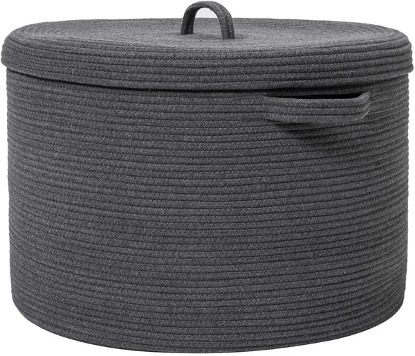 Cotton_Rope/_Jute_/Small_Dry_grass/Natural_Cane/Chic_Dry_Grass_Bag/Cotton_Rope_Woven_Blanket_Storage_For_Living_Room,Gray_Basket+Lid