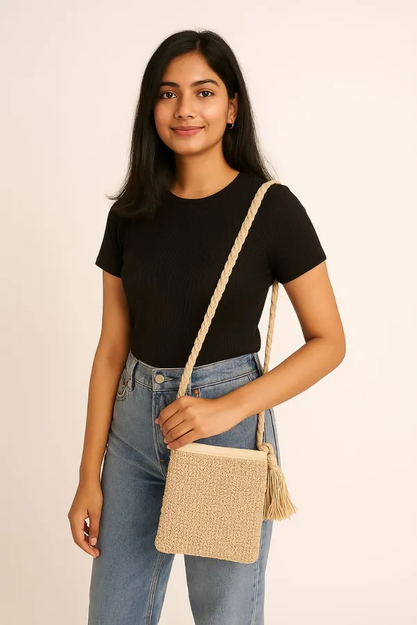 Rafia_Macrame_Sling_Handmade_handbag_Small_Dry_grass/Natural_Cane/Chic_Dry_Grass_bag/handbag_from_Manipur/carry_tote_bag_Sling_Bags_White-Crtoon