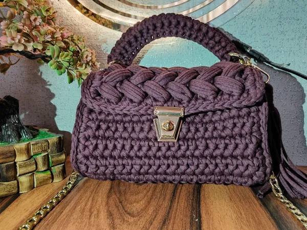 Hand_Knitted_Swivel_Clasps_Snap_Hook_Crochet_Bag_in_Dark_Purple