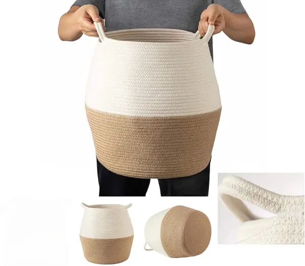 Cotton_Rope/_Jute_/Small_Dry_grass/Natural_Cane/Chic_Dry_Grass_Bagmall_asket_For_Stuffed_Animal_Clothes,Baby_Blankets/Boho_Basket_For_Living_Room,Bedroom,Nursery,Cotton_Rope_Basket,Under_Shelf_Basket_For_Homw_Décor