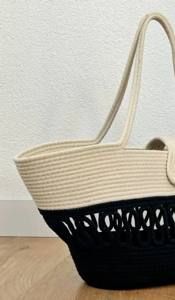 Cotton_Rope/_Jute_/Small_Dry_grass/Natural_Cane/Chic_Dry_Grass_Bag/Cotton_Rope_Woven_Bag_For_Women_Vibrant_Cotton_Rope_Handbag_Chic_Large_Tote_For_Women,Stylish_Carryall_&_Shoulder_White-Black-Payal_Bag