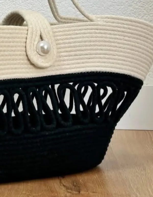Cotton_Rope/_Jute_/Small_Dry_grass/Natural_Cane/Chic_Dry_Grass_Bag/Cotton_Rope_Woven_Bag_For_Women_Vibrant_Cotton_Rope_Handbag_Chic_Large_Tote_For_Women,Stylish_Carryall_&_Shoulder_White-Black-Payal_Bag