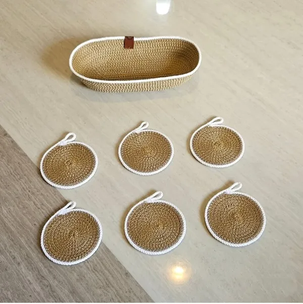 Cotton_Rope/_Jute_/Small_Dry_grass/Natural_Cane/Chic_Dry_Grass_Bag/Farmhouse_Coasters_for_Drinks/Absorbent_Coasterfor_Fabletop_Protection/Women_Coaster,Rustic_Coaster,Rope_Drink_Coaster__Spoon_Box-White_Beige