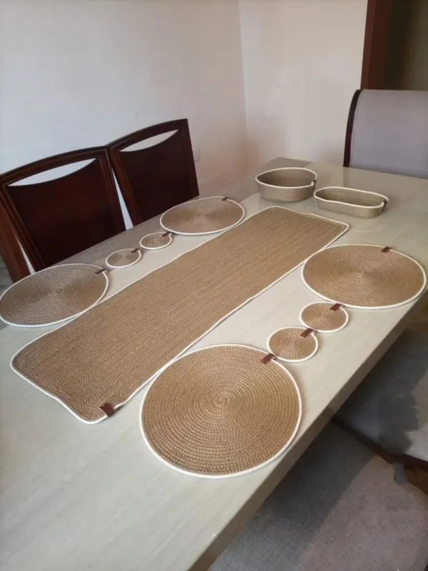 Cotton_Rope/_Jute_/Small_Dry_grass/Natural_Cane/Chic_Dry_Grass_Bag/Woven_Boho_Farmhouse_Table_/Kichen_Décor/Washable_And_Handmade_Rustic_Table/Cotton_Rppe_Oval_Basket/Cotton_Rope__Table_Runner/Placemat_Natrual_Burlap_Farmhouse_Coster_For_Drink/Dining_Kitchen_Desk_Décor/Oval_Basket/_White_Beige