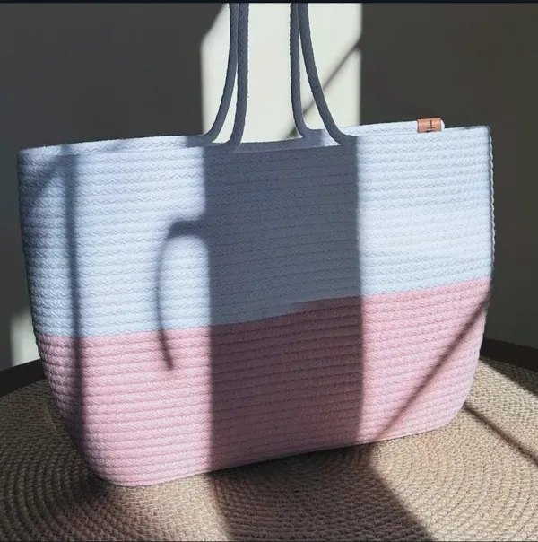 Cotton_Rope/_Jute_/Small_Dry_grass/Natural_Cane/Chic_Dry_Grass_Bag/Cotton_Rope_Woven_Bag_For_Women_Vibrant_Cotton_Rope_Handbag_Chic_Large_Tote_For_Women,Stylish_Carryall_&_Shoulder_White-Pink_Bag