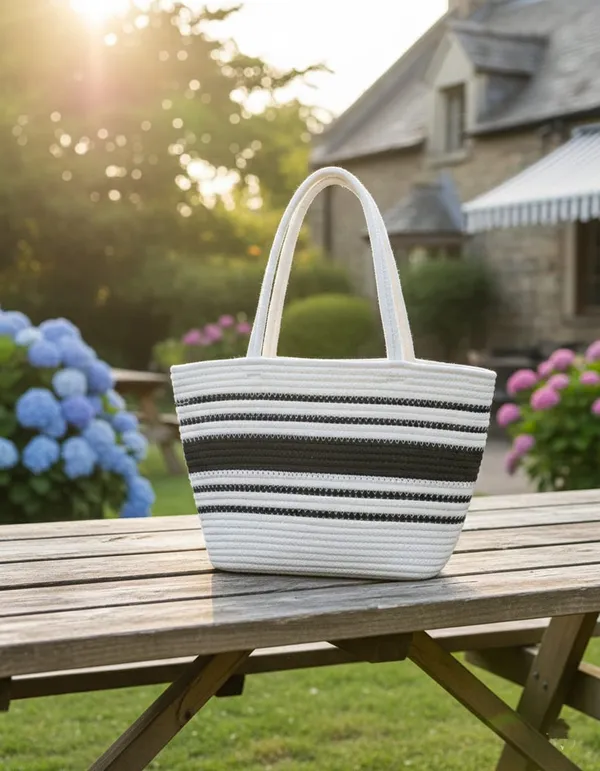 EcoFemme-_'s_Stylish_Cotton_&_Jute_Bags_BLK-WHT_Strap_Bag