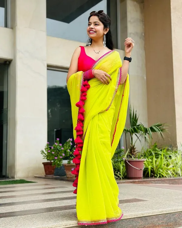 Lemon_Pure_Georgette_Saree_With_Fancy_Lace_Border_With_Tussal_For_Women