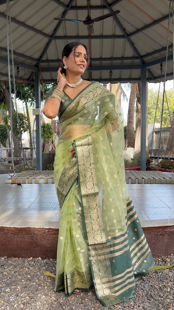 Green_Graceful_Ready_To_Wear_Soft_Organza_Silk_Saree_With_Blouse_Piece_For_Women