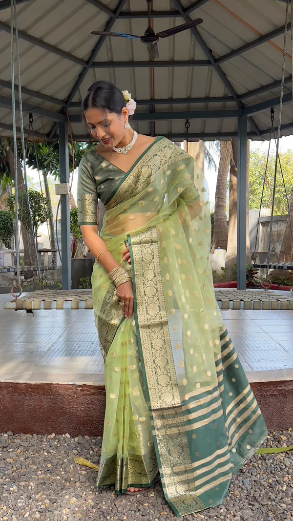 Green_Graceful_Ready_To_Wear_Soft_Organza_Silk_Saree_With_Blouse_Piece_For_Women