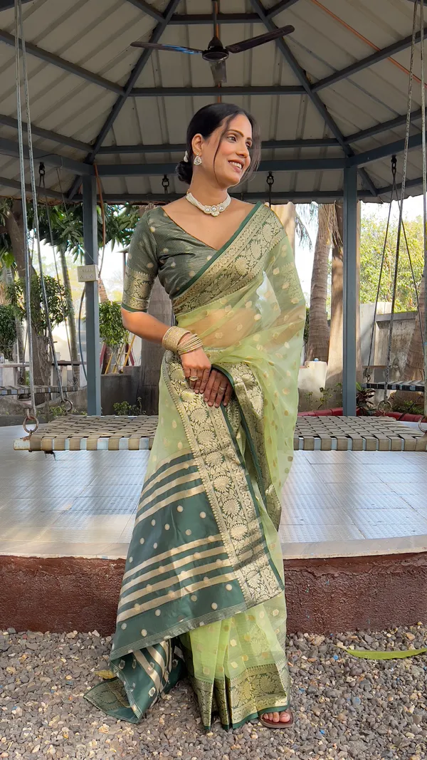Green_Graceful_Ready_To_Wear_Soft_Organza_Silk_Saree_With_Blouse_Piece_For_Women