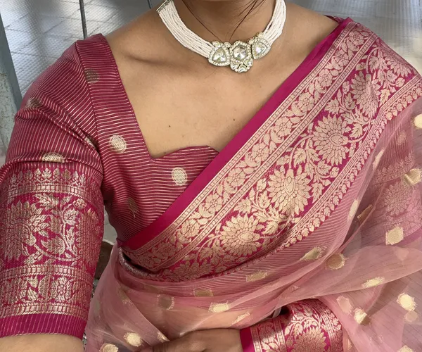 Pink_Glamorous_Ready_To_Wear_Soft_Organza_Silk_Saree_With_Blouse_Piece_For_Women