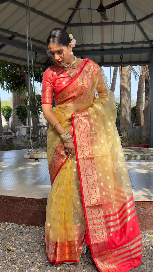 Yellow_Red_Splendid_Silks_Ready_To_Wear_Soft_Organza_Silk_Saree_With_Blouse_Piece_For_Women