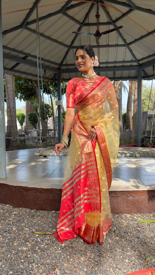 Yellow_Red_Splendid_Silks_Ready_To_Wear_Soft_Organza_Silk_Saree_With_Blouse_Piece_For_Women