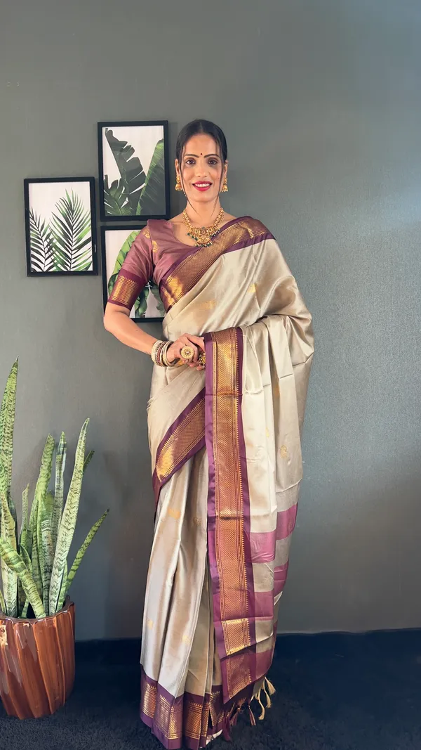 Chiku_Brown_Ready_To_Wear_Pure_Kanjivaram_Silk_Saree_With_Blouse_Piece_For_Women
