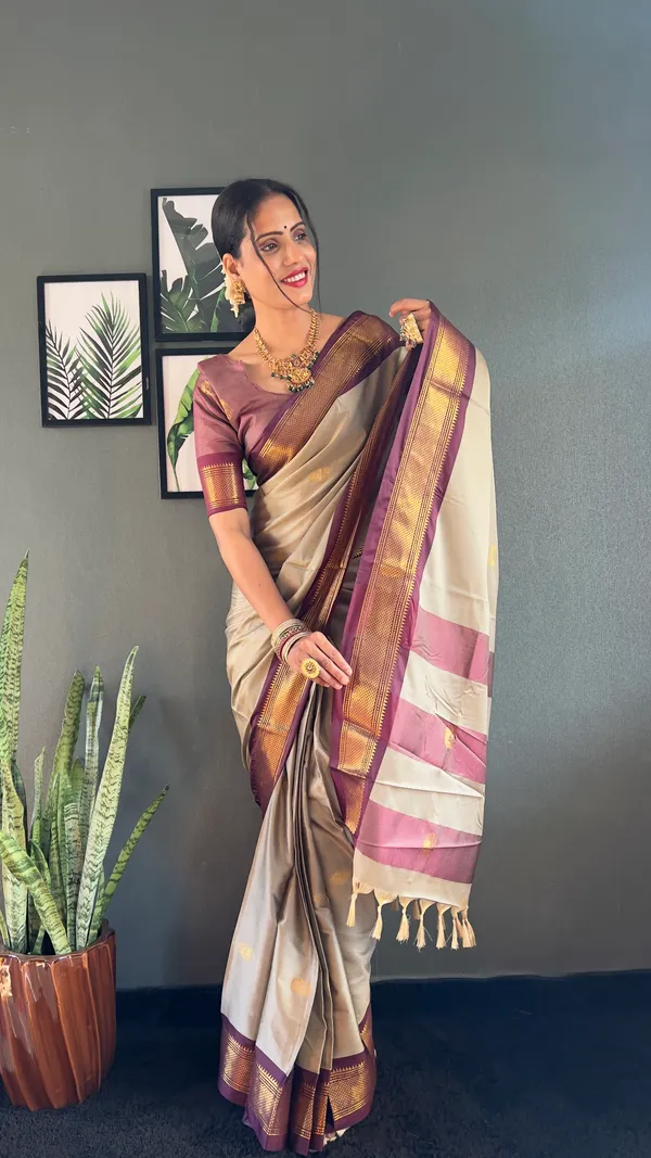 Chiku_Brown_Ready_To_Wear_Pure_Kanjivaram_Silk_Saree_With_Blouse_Piece_For_Women