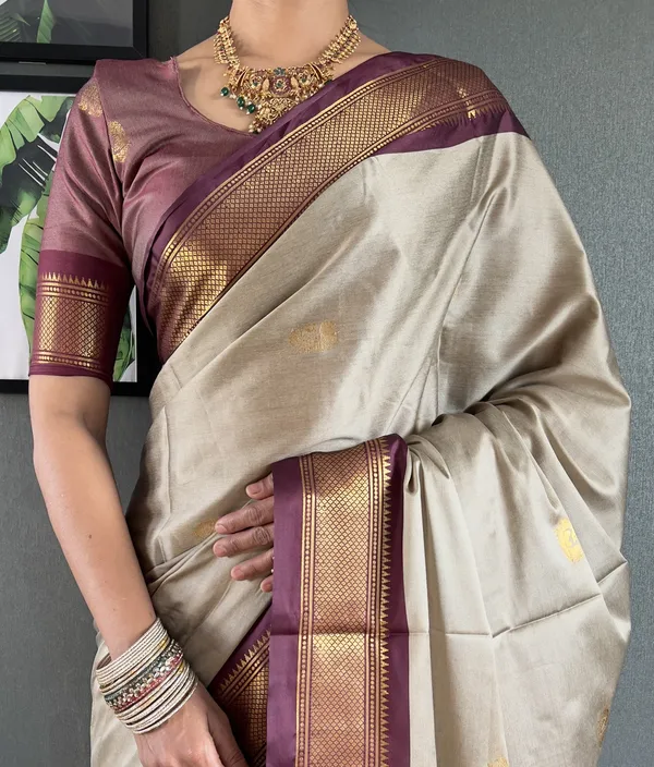 Chiku_Brown_Ready_To_Wear_Pure_Kanjivaram_Silk_Saree_With_Blouse_Piece_For_Women