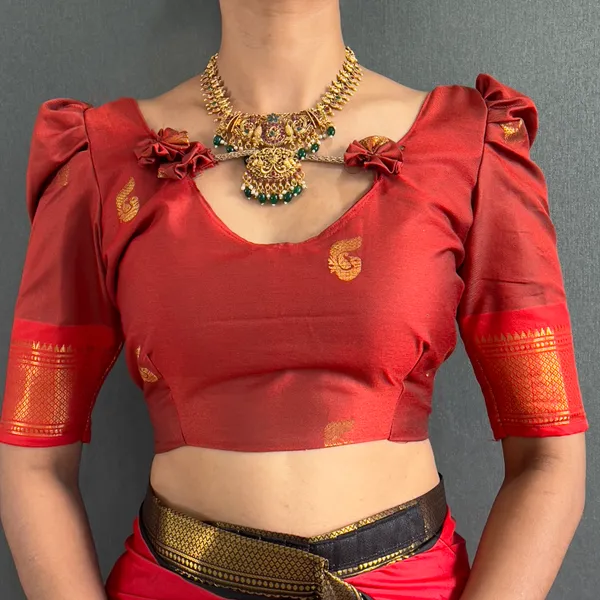 Green_Red_Ready_To_Wear_Pure_Kanjivaram_Silk_Saree_With_Blouse_Piece_For_Women