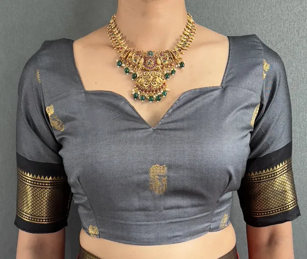 Grey_Black_Ready_To_Wear_Pure_Kanjivaram_Silk_Saree_With_Blouse_Piece_For_Women