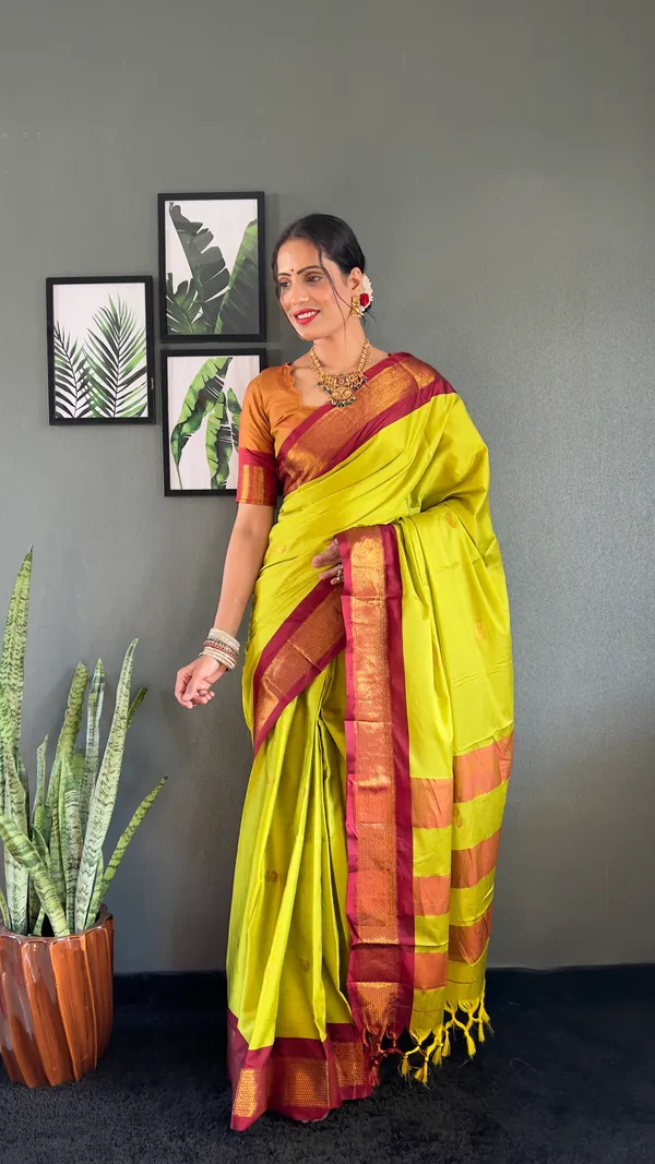 Lemon_Brown_Ready_To_Wear_Pure_Kanjivaram_Silk_Saree_With_Blouse_Piece_For_Women