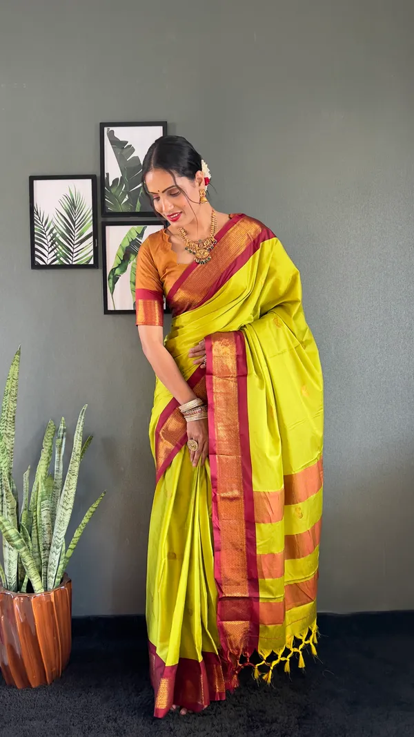 Lemon_Brown_Ready_To_Wear_Pure_Kanjivaram_Silk_Saree_With_Blouse_Piece_For_Women