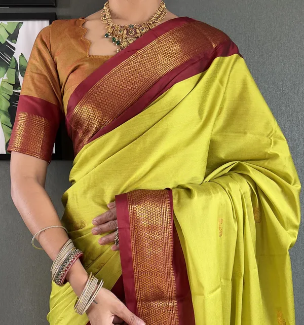 Lemon_Brown_Ready_To_Wear_Pure_Kanjivaram_Silk_Saree_With_Blouse_Piece_For_Women