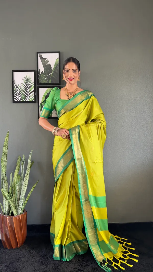 Lemon_Green_Ready_To_Wear_Pure_Kanjivaram_Silk_Saree_With_Blouse_Piece_For_Women
