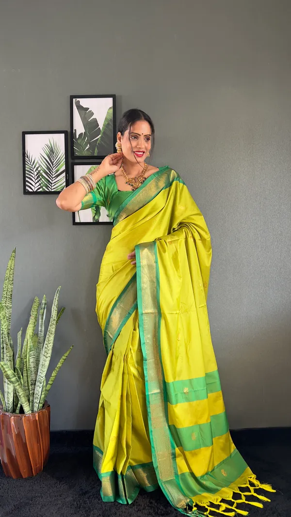Lemon_Green_Ready_To_Wear_Pure_Kanjivaram_Silk_Saree_With_Blouse_Piece_For_Women