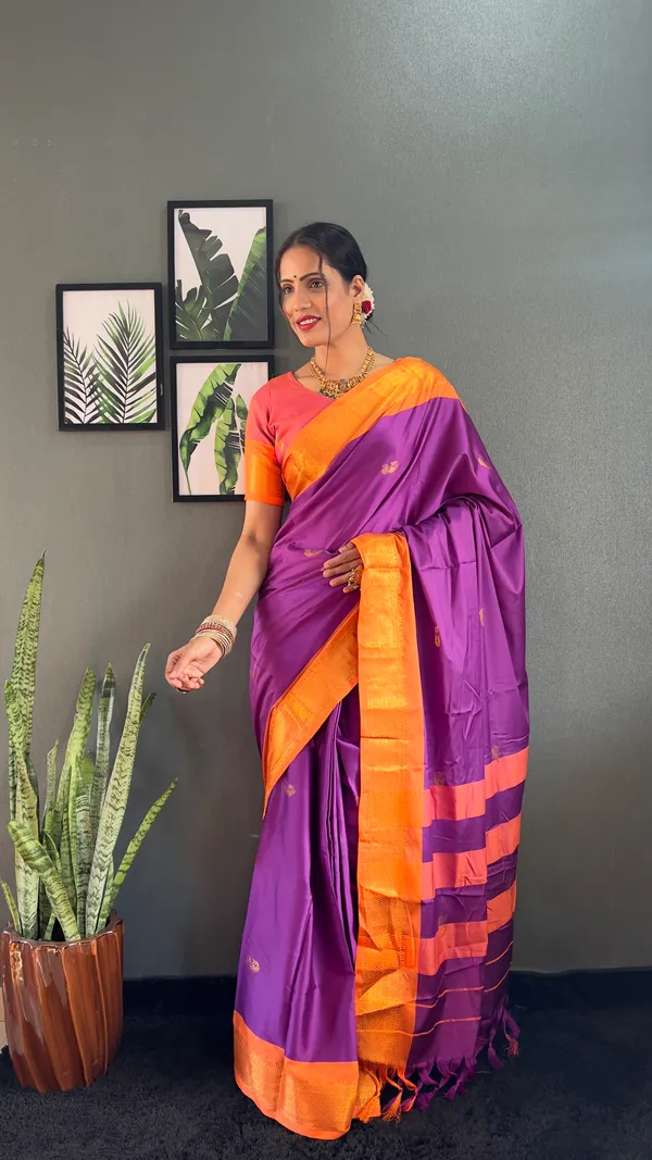 Purple_Orange__Ready_To_Wear_Pure_Kanjivaram_Silk_Saree_With_Blouse_Piece_For_Women