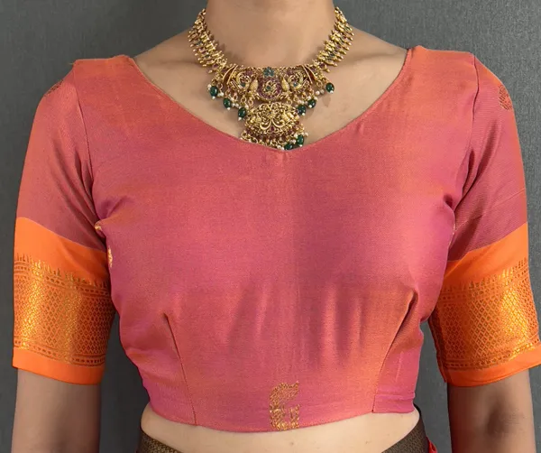 Purple_Orange__Ready_To_Wear_Pure_Kanjivaram_Silk_Saree_With_Blouse_Piece_For_Women