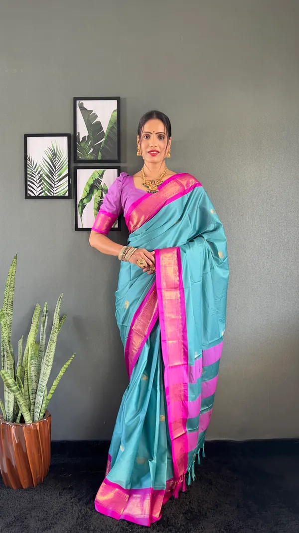 Sky_Pink_Ready_To_Wear_Pure_Kanjivaram_Silk_Saree_With_Blouse_Piece_For_Women