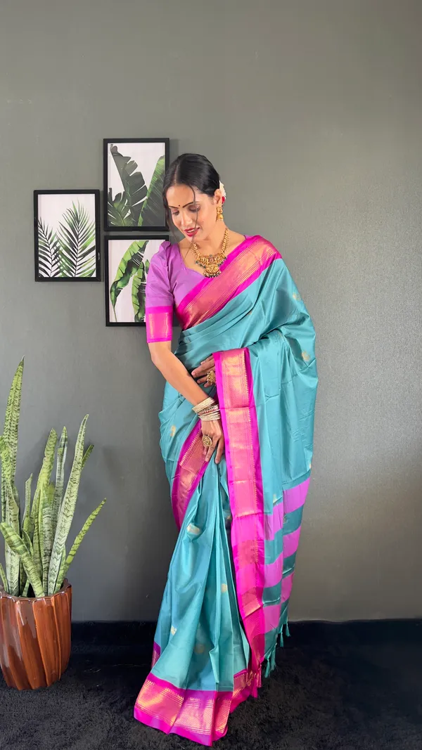 Sky_Pink_Ready_To_Wear_Pure_Kanjivaram_Silk_Saree_With_Blouse_Piece_For_Women