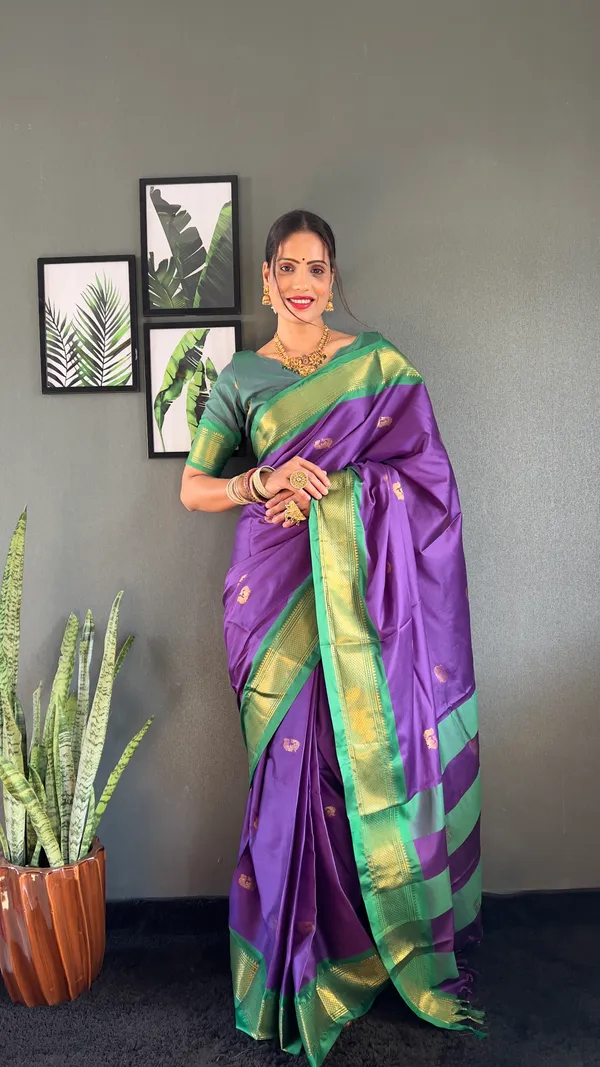 Violate_Green_Violate_Ready_To_Wear_Pure_Kanjivaram_Silk_Saree_With_Blouse_Piece_For_Women