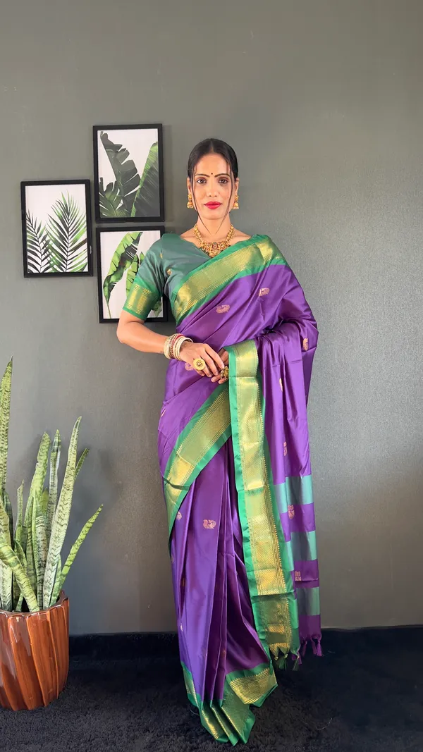 Violate_Green_Violate_Ready_To_Wear_Pure_Kanjivaram_Silk_Saree_With_Blouse_Piece_For_Women