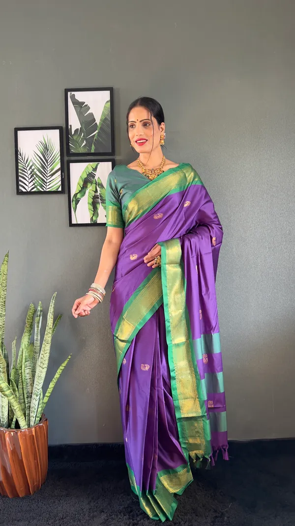 Violate_Green_Violate_Ready_To_Wear_Pure_Kanjivaram_Silk_Saree_With_Blouse_Piece_For_Women