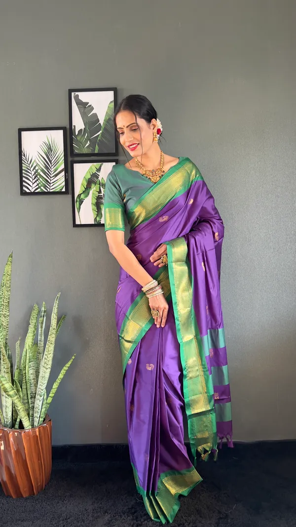 Violate_Green_Violate_Ready_To_Wear_Pure_Kanjivaram_Silk_Saree_With_Blouse_Piece_For_Women