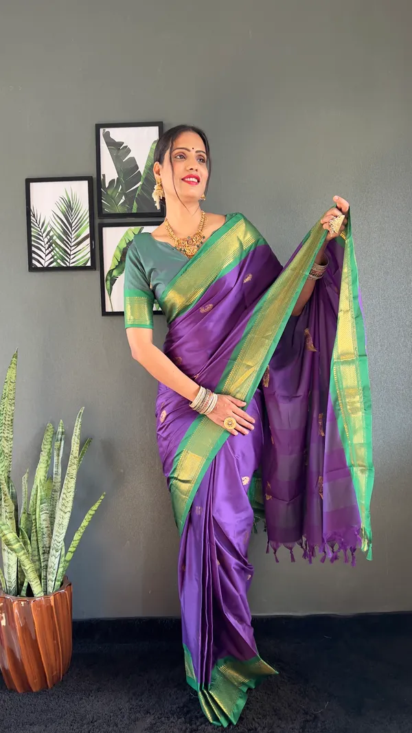Violate_Green_Violate_Ready_To_Wear_Pure_Kanjivaram_Silk_Saree_With_Blouse_Piece_For_Women